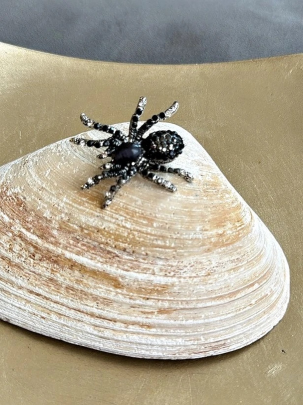 Spider Brooch in Black & Silver Like New